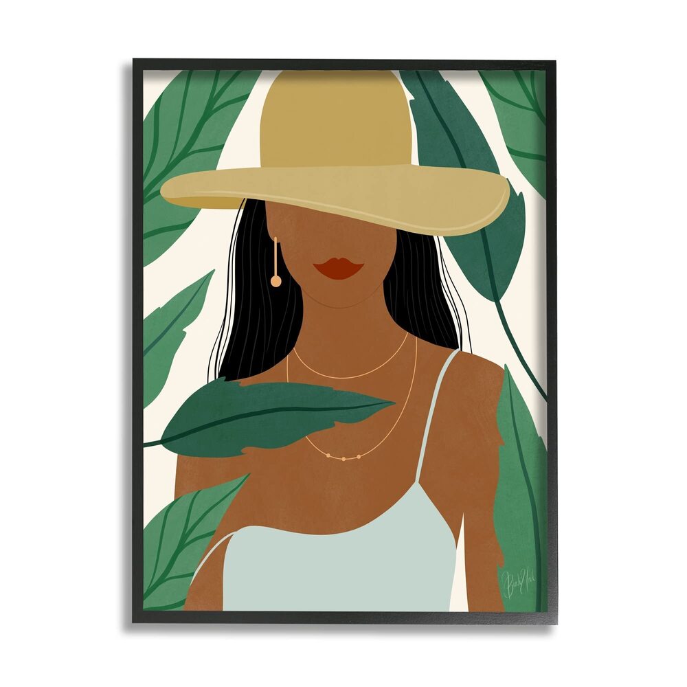 7335 Smiling Wearing Sun Hat Drifting Leaves Framed Wall Art, Design By